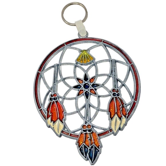 Suncatcher Kachina & Dream Catcher Native Acrylic Stained Glass VTG Set of 2 - Picture 5 of 11